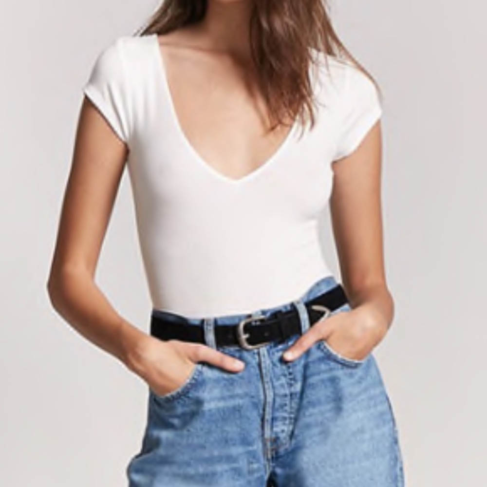 White ribbed v-neck bodysuit